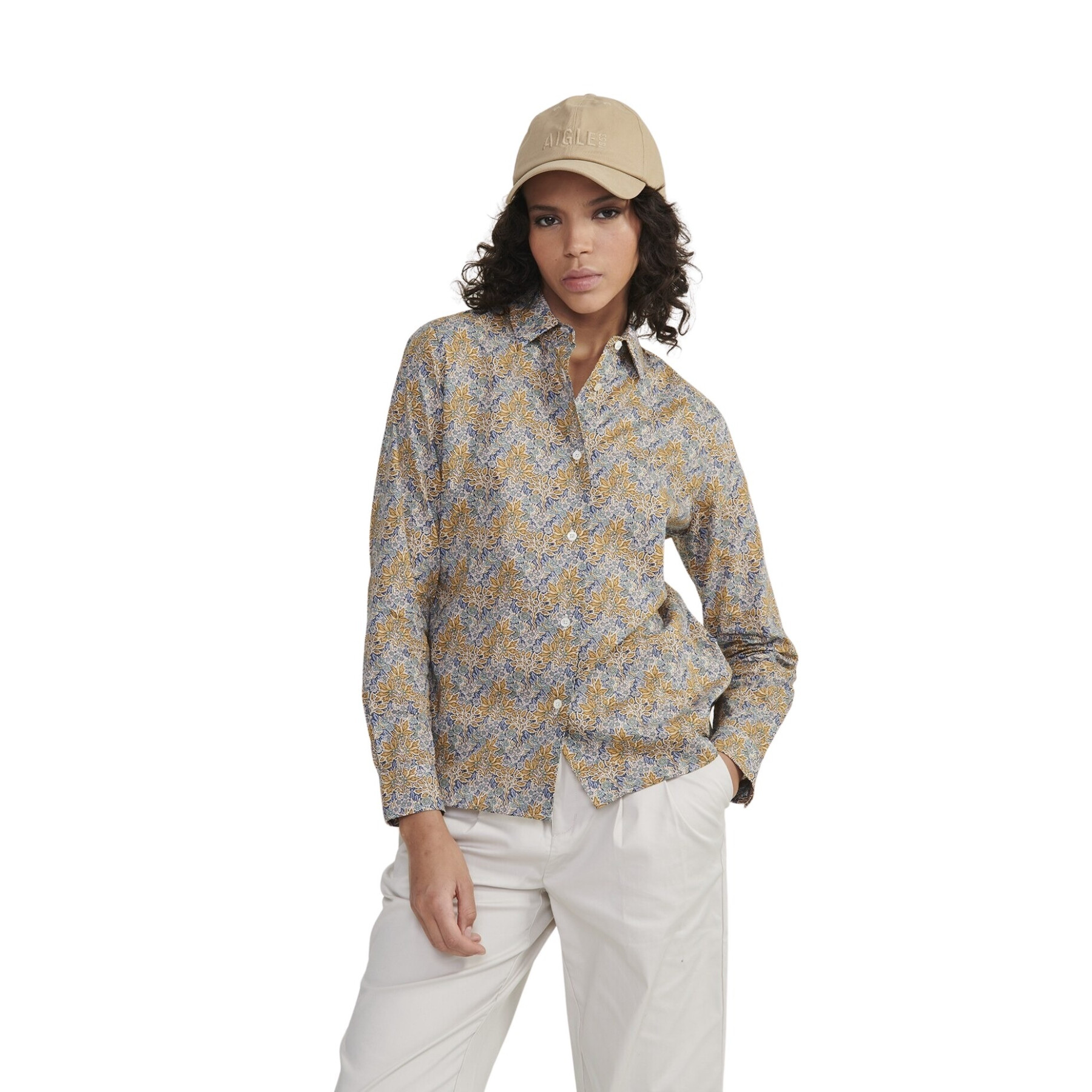 Camicia da donna in cotone a maniche lunghe in tessuto liberty Aigle