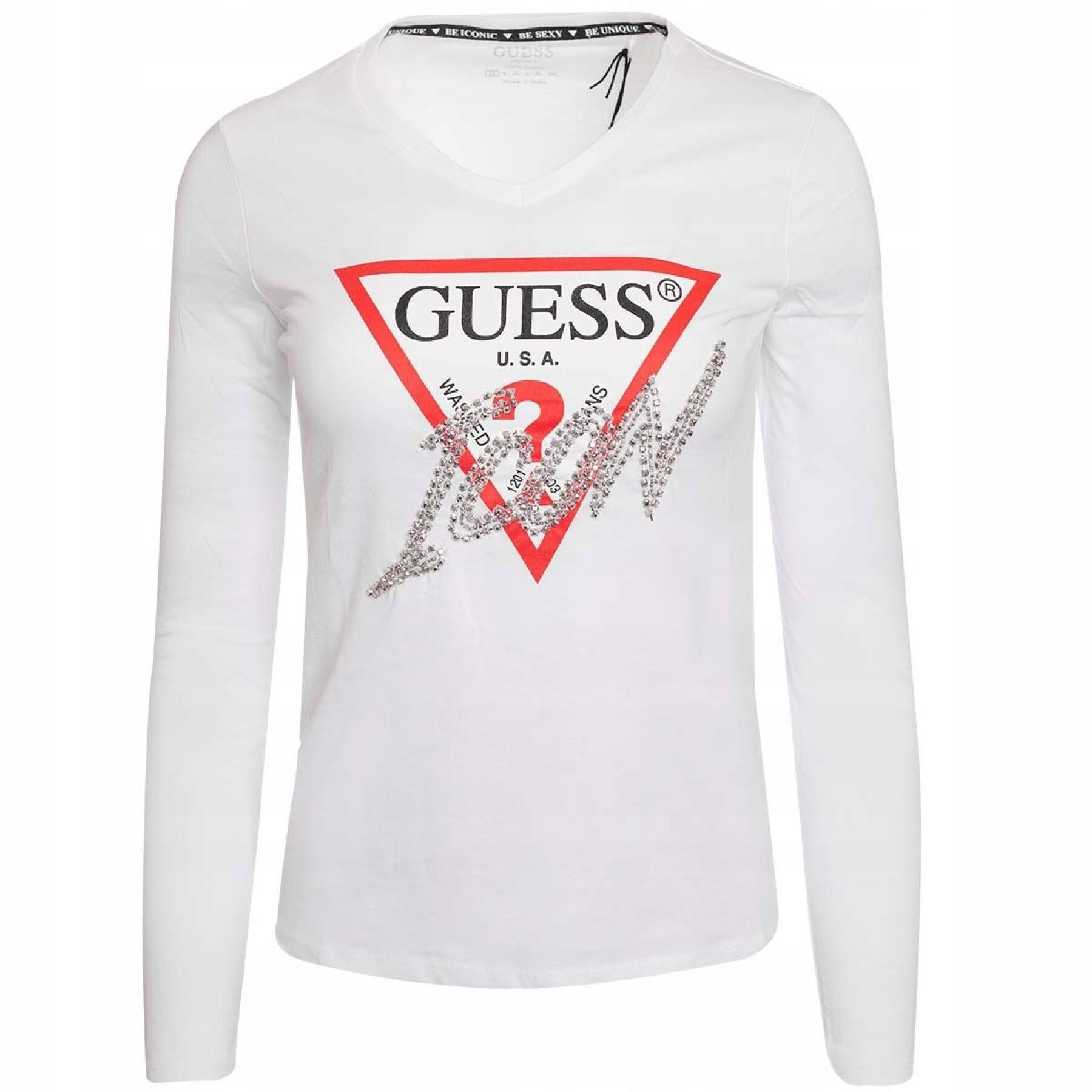 T-shirt donna a maniche lunghe con scollo a V Guess Icon